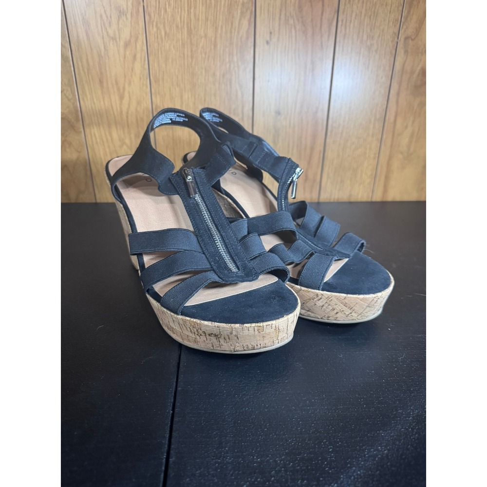 Torrid Womens Black Strappy Front Zip Cork Wedge Sandals Size 11.5WW 16303975